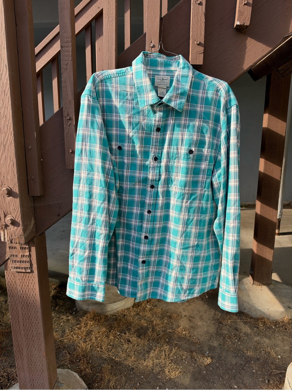 L.L. Bean Teal and White Plaid Lightweight Shirt Jacket